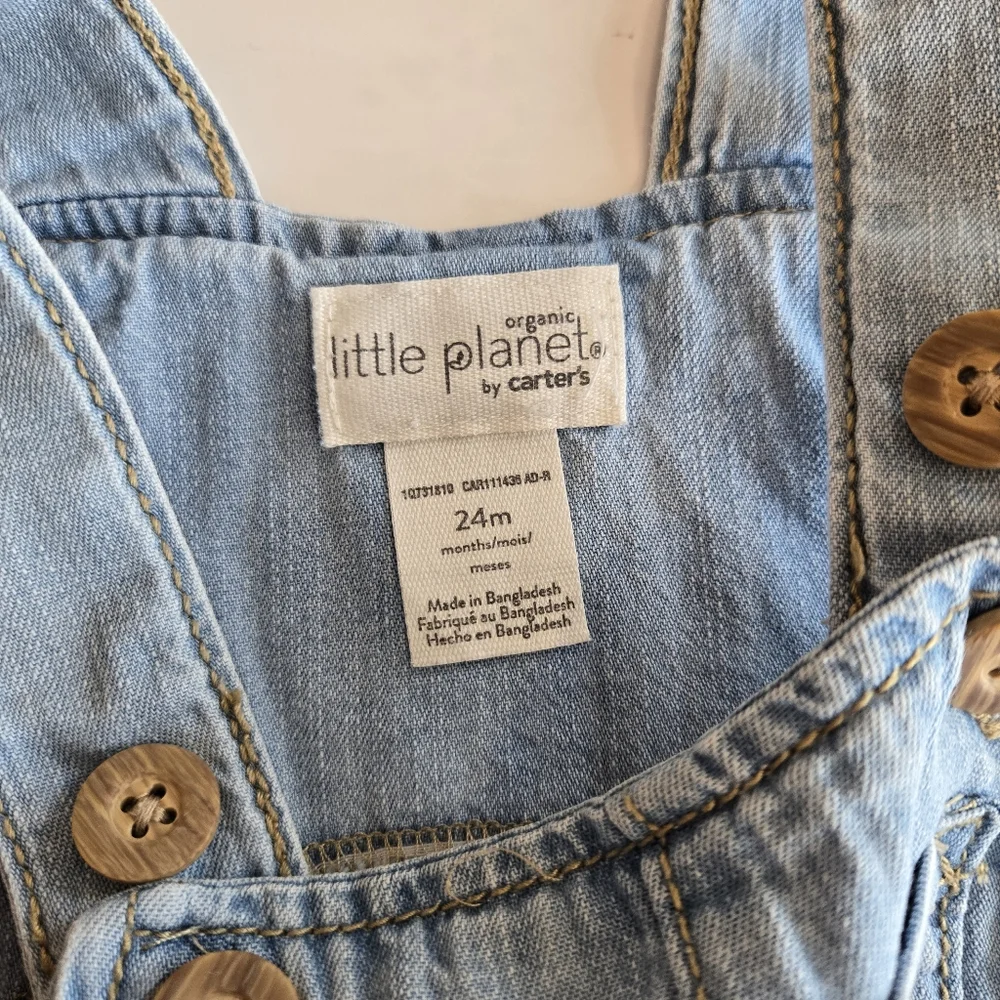 Little Planet By Carter's Light Blue Denim Chambray Cotton Overalls 24m - Picture 3 of 4